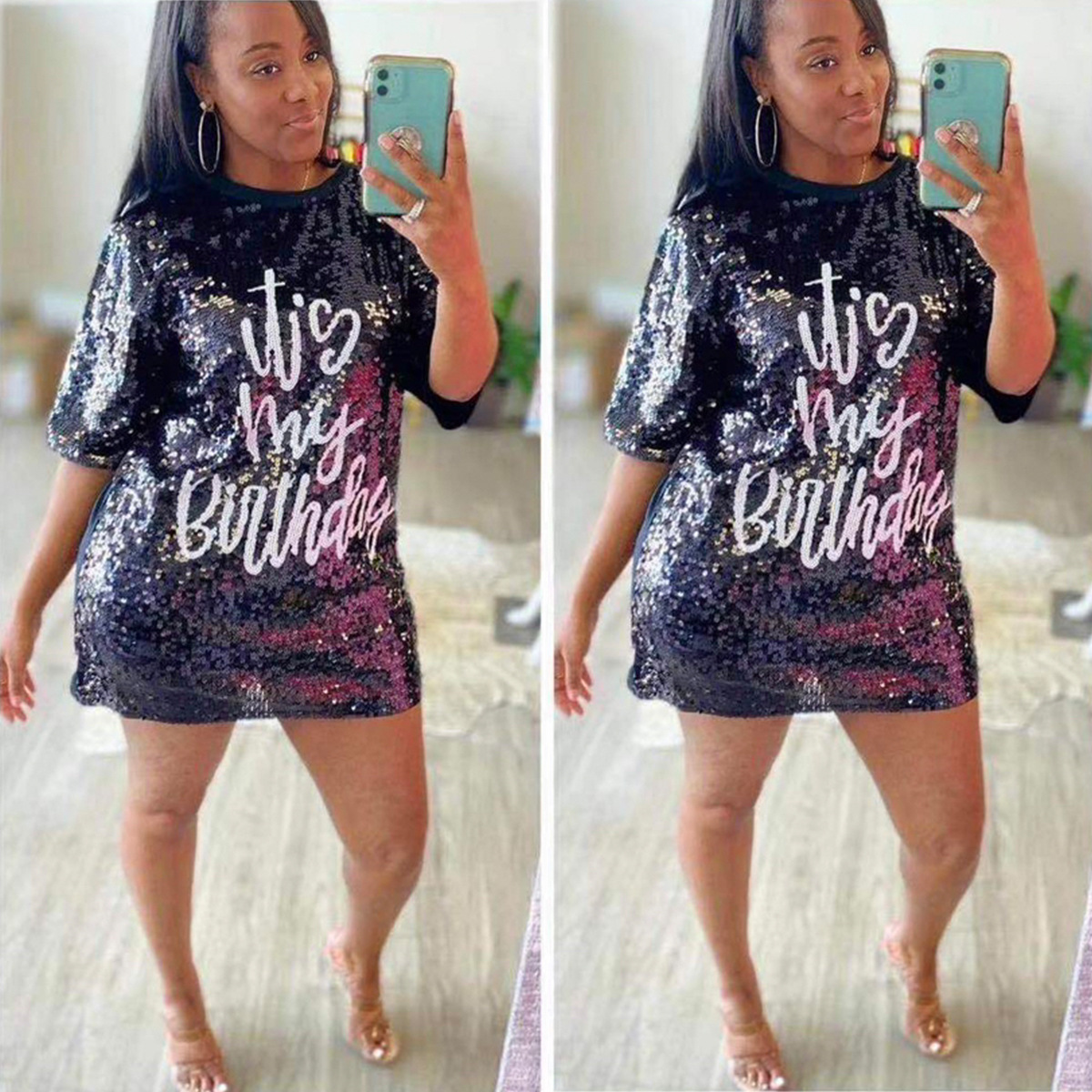 Casual Sequined Women Half Dress