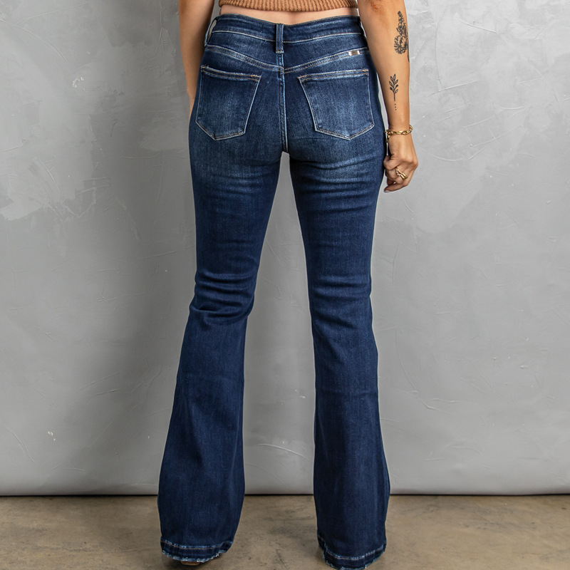 时颖跨境欧美牛仔裤女冬季新款破洞女士长裤休闲显瘦高腰牛仔裤女