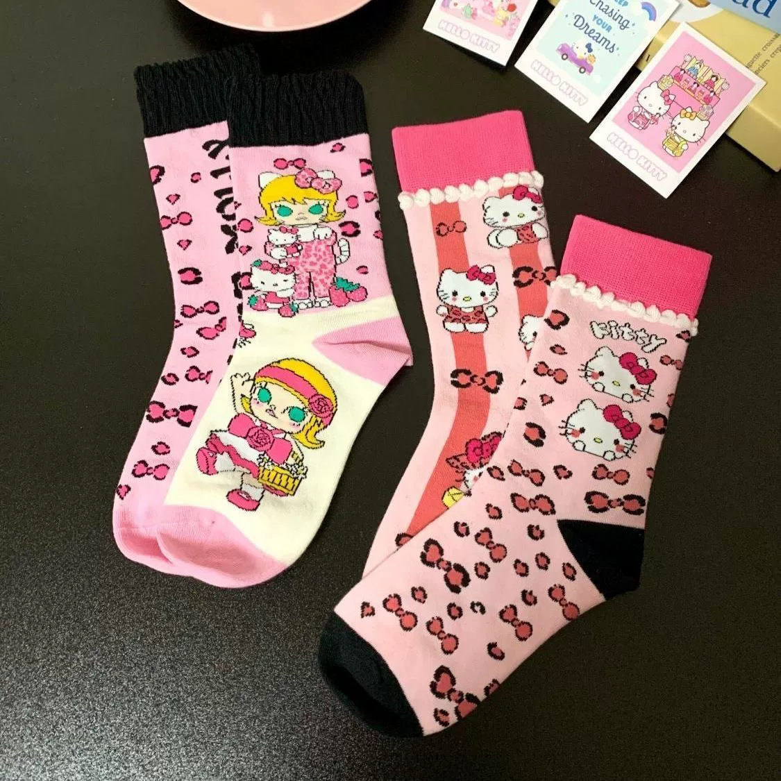 Hello Kitty, японская мультяшная осень милая колготки до колен, средняя длина