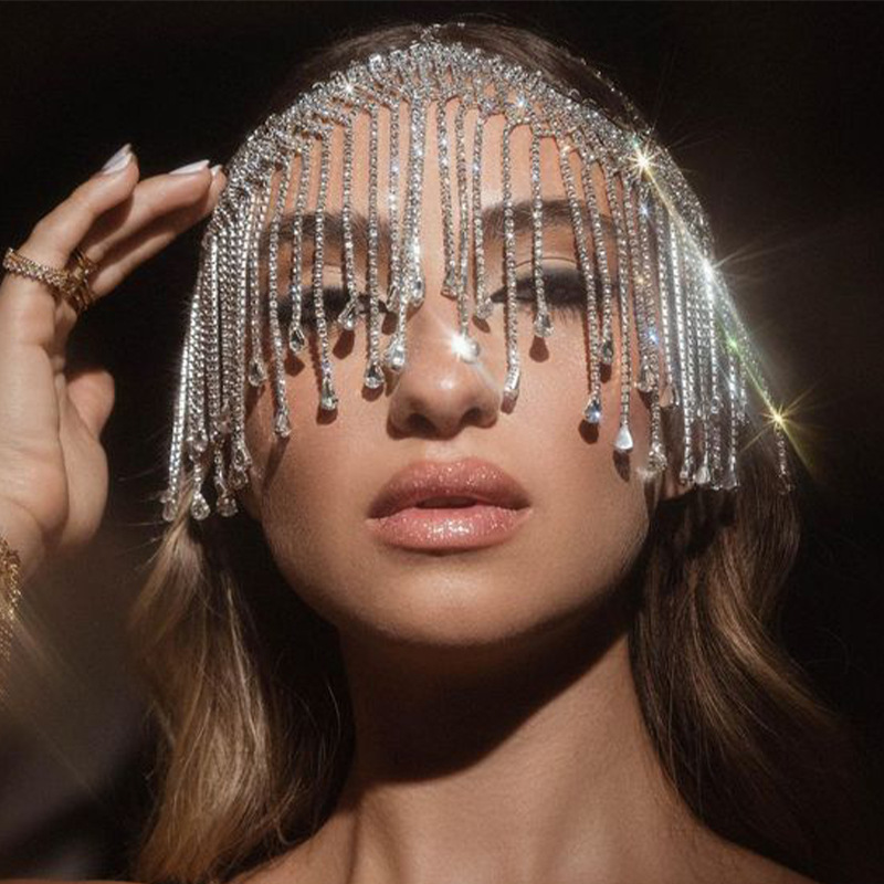 Transfronterizo nuevo rhinestone tocado personalidad europea y Americana completa diamante borla diadema decoración de la cara accesorios de Halloween headwear