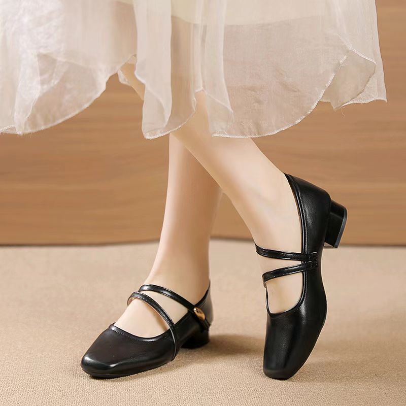 Zapatos franceses de mujer de primavera y verano de 2026 nuevos zapatos de tacón alto de moda de tacón grueso velcro zapatos de moda