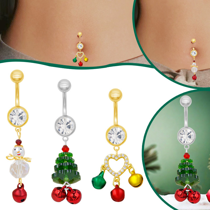 Anelli per albero di Natale, orecchini a campana e gioielli per piercing all'ombelico, nuovi e creativi, provenienti da Europa e America, venduti all'ingrosso._voghion.com
