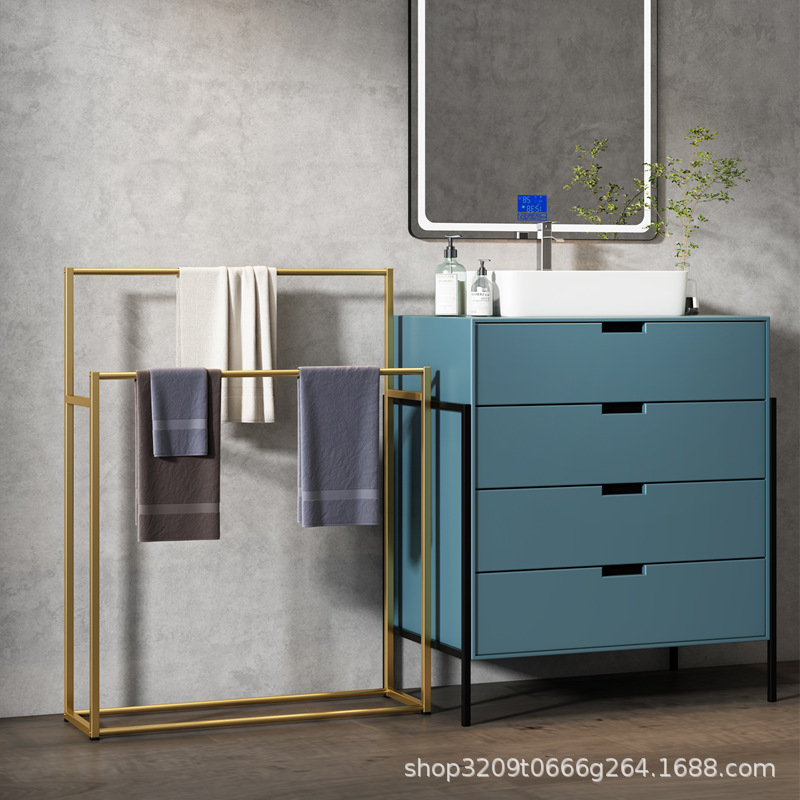 Punch-libre piso de baño estante de la toalla de almacenamiento baño Baño toalla trapo rack metal percha