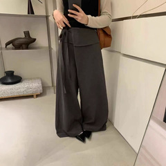 设计感假两件屁帘阔腿裤女秋新款高腰遮胯显瘦宽松两穿直筒休闲裤