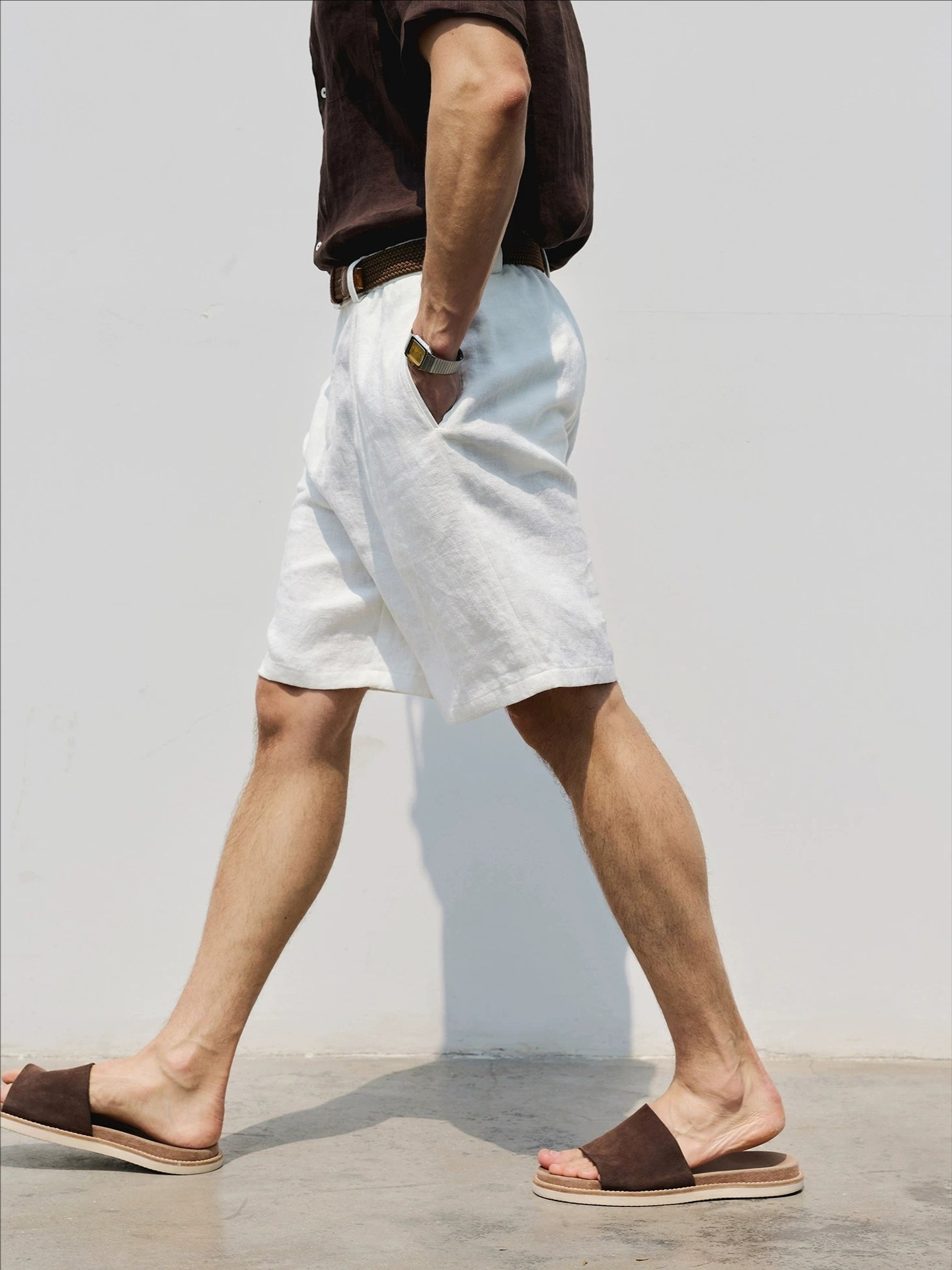 Shorts en lin pour homme respirant coupe ample style décontracté_voghion.com