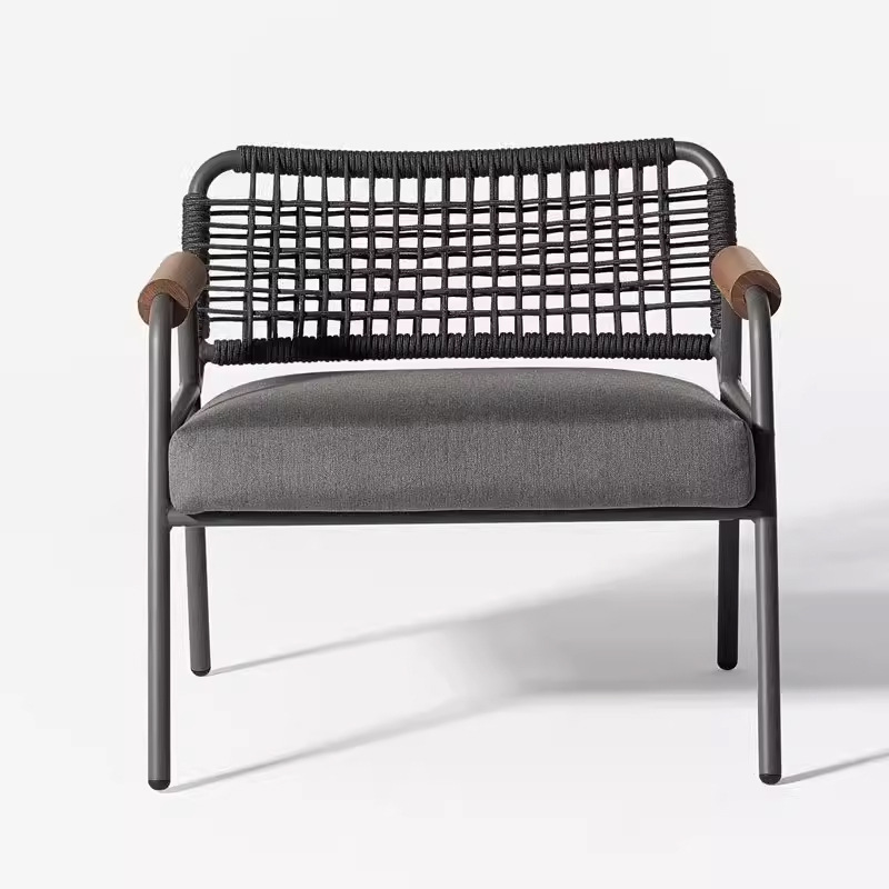 Nórdico al aire libre ocio de caña sofá individual patio al aire libre balcón simple al aire libre aleación de aluminio silla de teca combinación