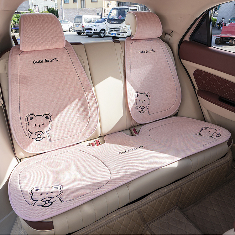 New Linen Donut Bear Cartoon Four Seasons Car Seat Cushion Set