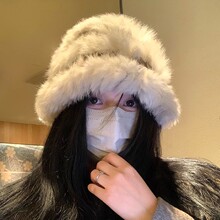 真兔毛帽子女秋冬新款韩版显脸小渔夫帽大头围加厚保暖针织毛线帽
