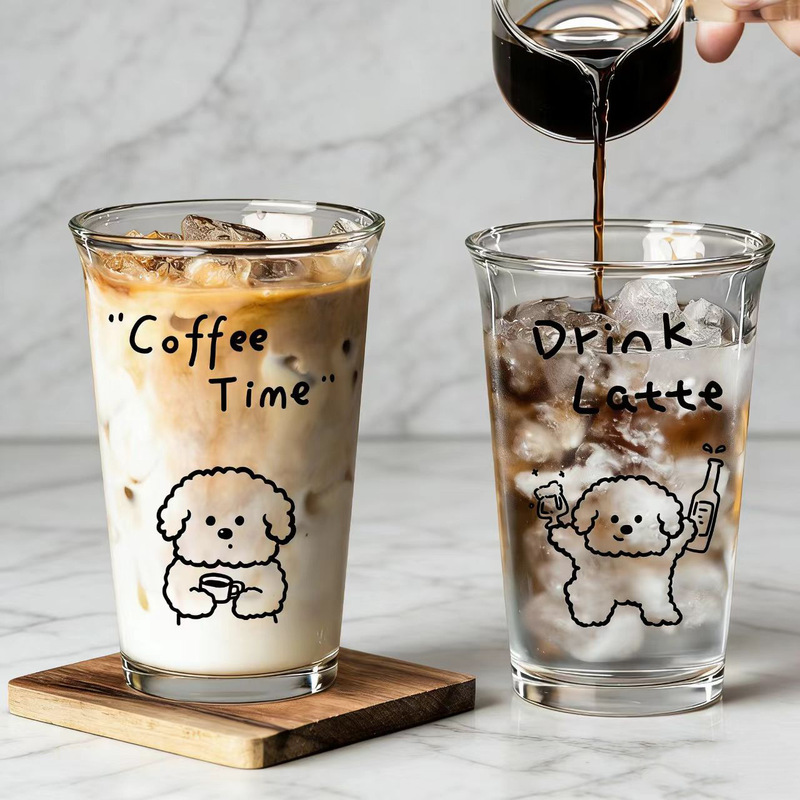 Ins Style Cartoon Glass Cup for Men and Women, Original Transparent Coffee Cup, Household Drinking Cup, Juice Beer Milk Cup Ins Style Cartoon Glass Cup for Men and Women, Original Transparent Coffee Cup, Household Drinking Cup, Juice Beer Milk Cup