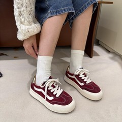 显脚小~复古真皮红色德训鞋女2025秋款小众百搭拼色休闲运动板鞋