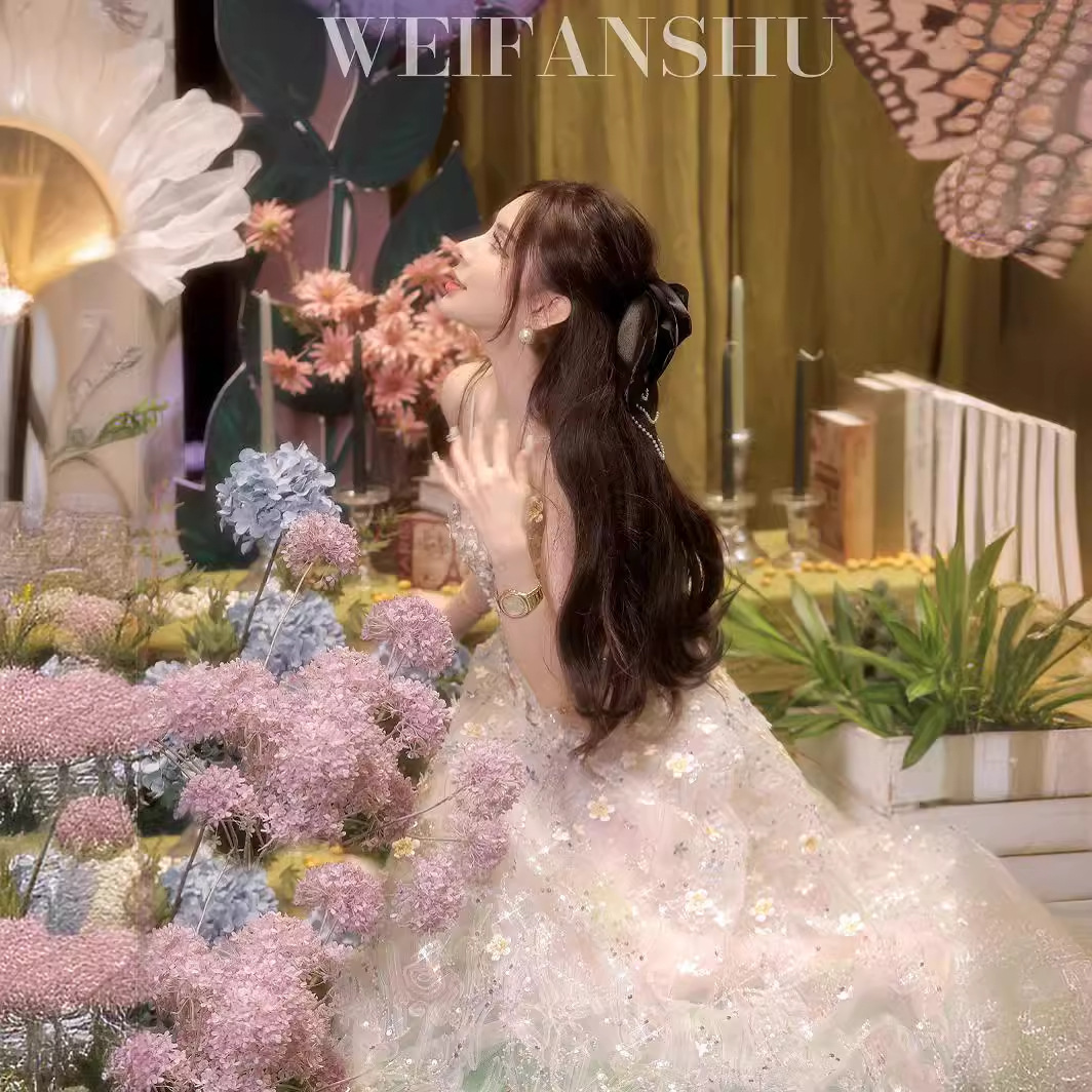 Vestido de noche atractivo otoño / verano 2025, nuevo vestido privado de flores industria pesada, vestido de fiesta dulce