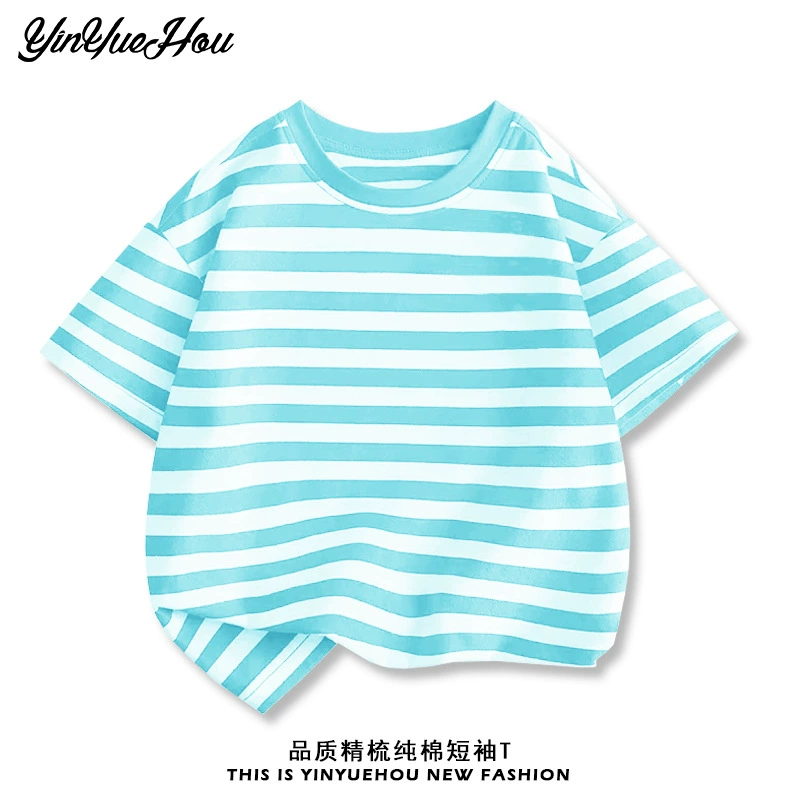 Children's solid T-shirt for men and women, with short sleeve, city style, children's clothing