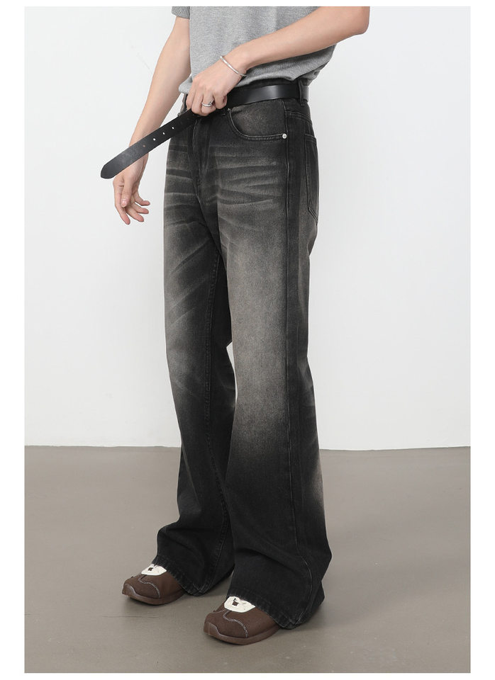 Quần jean nam ống loe nhẹ dáng rộng thoải mái, vải denim xử lý bạc màu — màu xanh, màu xanh nhạt, màu xám đen chi tiết 8