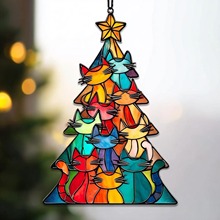 厂家直供来图生产2D猫咪圣诞树圣诞节集合亚克力挂件亚克力钥匙扣