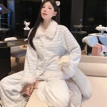毛绒睡衣秋冬季新款珊瑚绒睡衣女甜美风加厚双面绒家居服套装