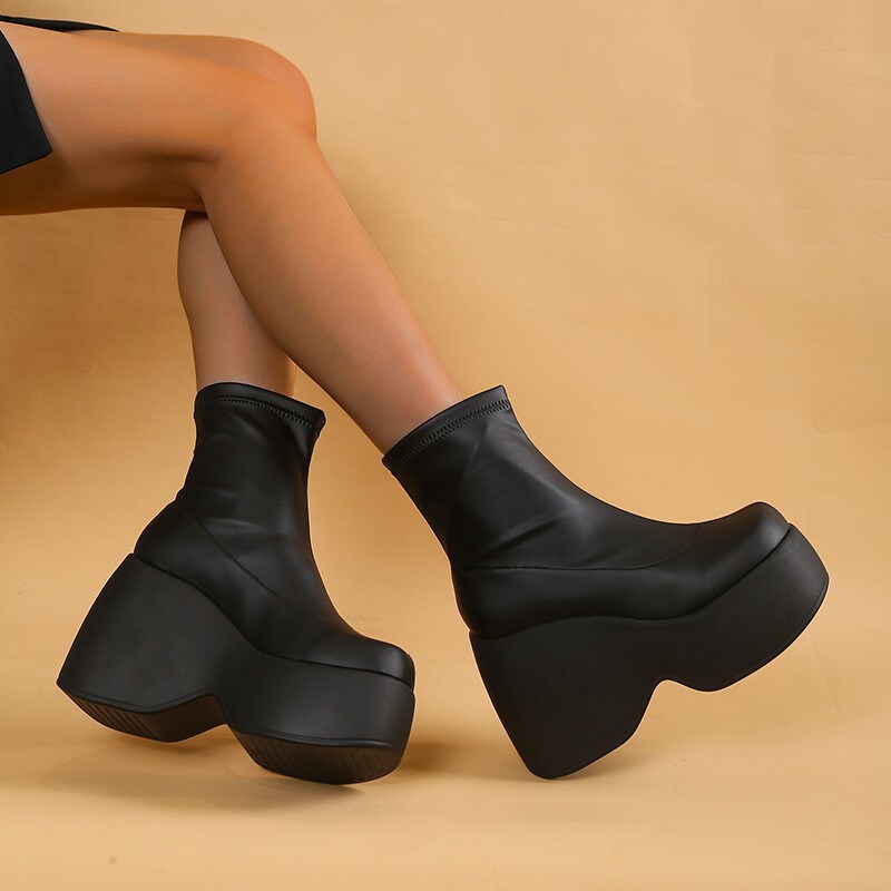 Foreign Trade Thick Bottom Boots 2022 New European and American Leather Elastic Wedge Thick Bottom Short Boots Women's Foreign Trade Martin Boots Foreign Trade Thick Bottom Boots 2022 New European and American Leather Elastic Wedge Thick Bottom Short Boots Women's Foreign Trade Martin Boots