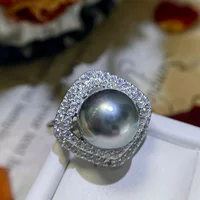 Кольцо из серебра S925 с ромбом и жемчугом из морской воды, модное и щедрое, таитянский черный жемчуг диаметром 10–11 мм.
