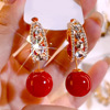 High-end earrings, zirconium, elegant crystal from pearl, Chanel style