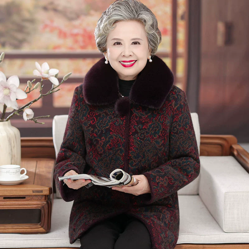 Осенне-зимняя одежда для женщин среднего и пожилого возраста, новое шерстяное пальто в западном стиле для бабушки, утолщенная теплая одежда для мамы, шерстяное пальто