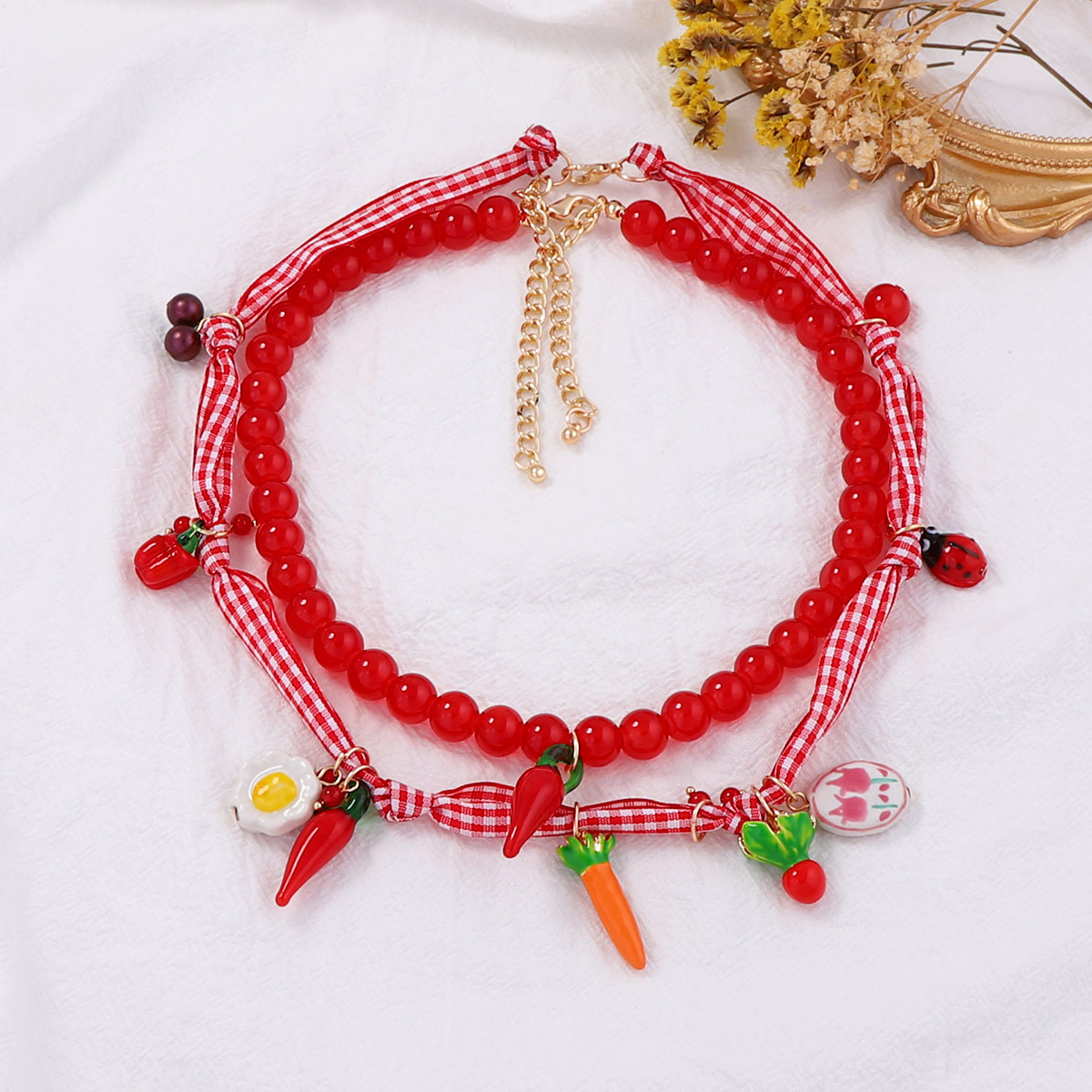 Beaded Chain Chain Type 1 Piece Quantity Casual, Outdoor Occasion Cute Modern Style Ladybugs Carrot Alloy Glass Beaded Chain Lobster Trigger Clasp Closure Beaded Necklaces Wholesale