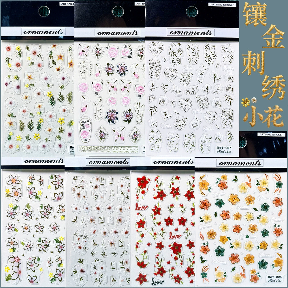 Оптовая торговля 5D доступная роскошная горячая печать Begonia Rose Nail Art Decal Met Embroidery Sakura Xiao Zouju Nail Decal