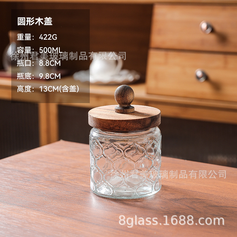 Tanque de almacenamiento de vidrio retro Begonia casera granos naranja frutas secas lata de almacenamiento de té lata de Acacia cubierta de madera mayorista
