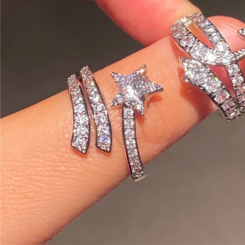 7g Weight Zircon Inlay Material Rings, Earrings Classification Jewelry + Earrings Quantity Holiday, Daily Occasion Copper Material Geometric, Star Pattern All Seasons Season Women's Gender Elegant, Modern Style Style Wholesale Jewelry Elegant Modern Style Geometric Star Copper Zircon Rings Earrings 8