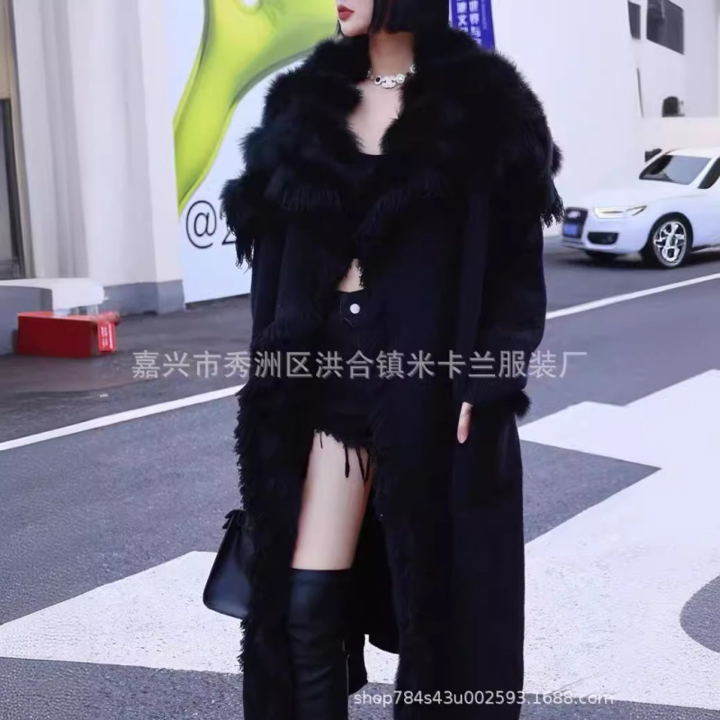 Manufacturer Cross-Border Exclusive European Goods Fox Fur Lazy Style Tassel Cardigan Jacket Women's Extra Long Knitted Cardigan Rabbit Fur Manufacturer Cross-Border Exclusive European Goods Fox Fur Lazy Style Tassel Cardigan Jacket Women's Extra Long Knitted Cardigan Rabbit Fur