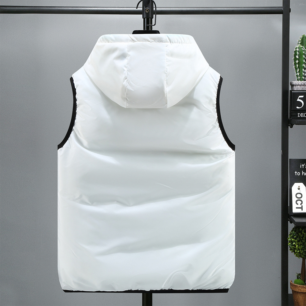 Men's Clothing Silk cotton cotton vest men's autumn and winter new men's reversible vest coat loose hooded vest outer wear for students_voghion.com