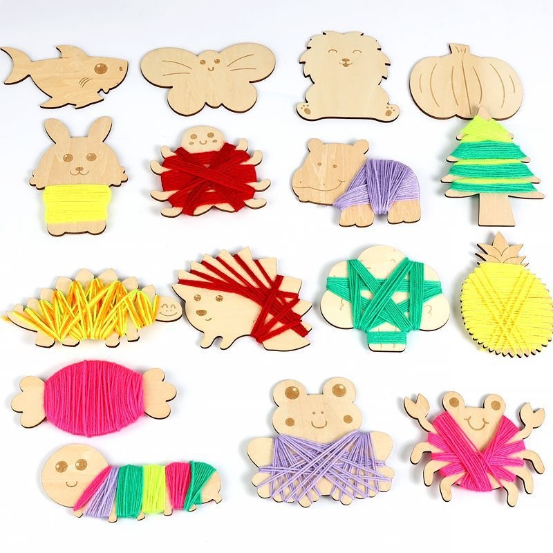 Caricatura infantil dibujado a mano perrito piezas de madera DIY artesanía de madera creativa jardín de infantes material de graffiti artesanal