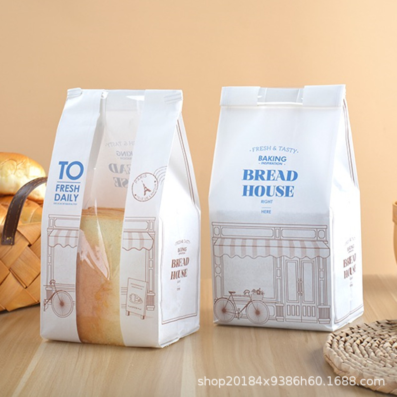 烘焙面包袋淋膜吐司纸袋铁丝卷边包装袋自封面包点心纸袋批发
