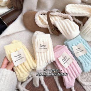 Women's socks autumn and winter thickened warm floor faux mink velvet women's socks ins solid color plush home sleep socks mid-calf length socks