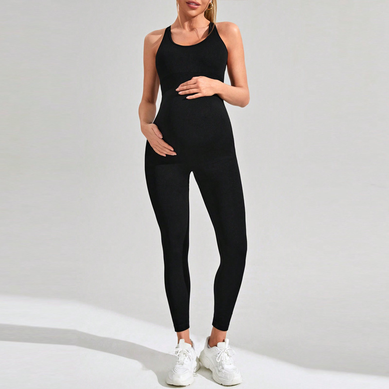 Backless Maternity Jumpsuit, Large Size Tight-Fitting Fitness Yoga Wear, High-Waisted Butt-Lifting Trousers Suit, European and American Sportswear