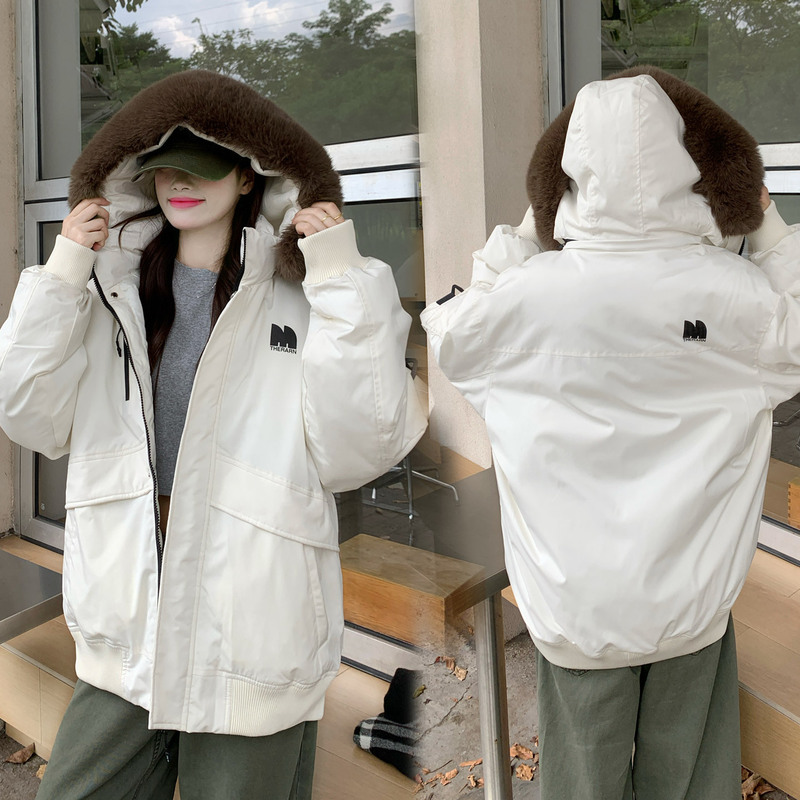 工装羽绒棉服女冬季2025新款小个子大毛领连帽加厚派克服棉衣外套|undefined