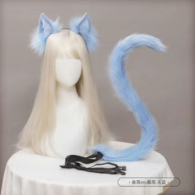 ぬいぐるみ獣耳アクセサリーセット猫耳ヘアバンド猫耳オオカミ耳帽子オオカミテールオオカミフレンズ|undefined