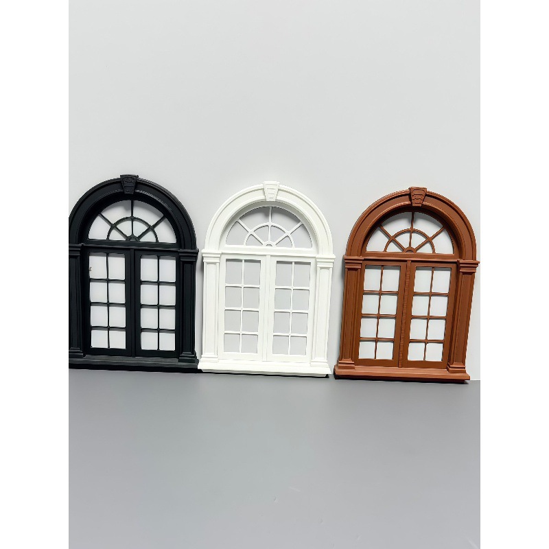 Dollhouse accessories, European retro miniature hollowed-out arched window, miniature landscape ornament