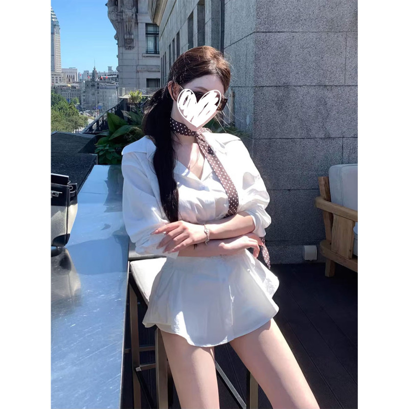 2025早秋新款高级设计感白色长袖V领衬衫女修身显瘦百搭上衣穿搭|undefined