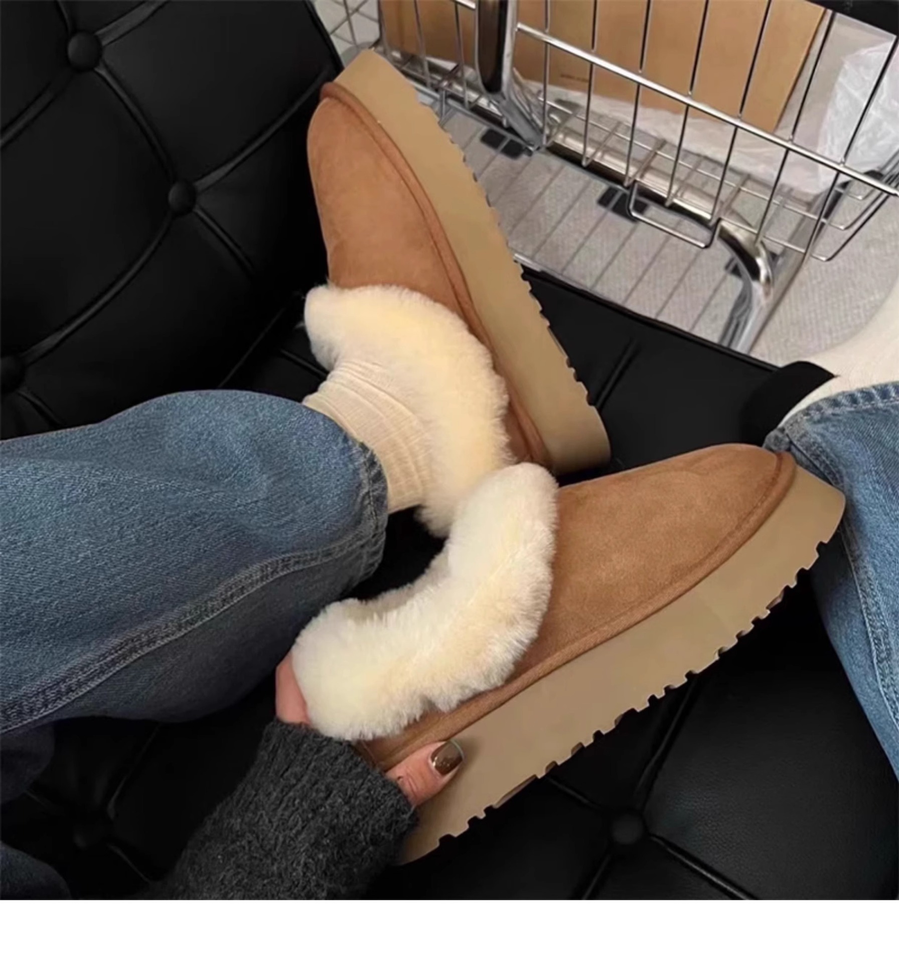 Autumn Winter Women's Ankle Boots With Thick Sole And Fur Lining_voghion.com