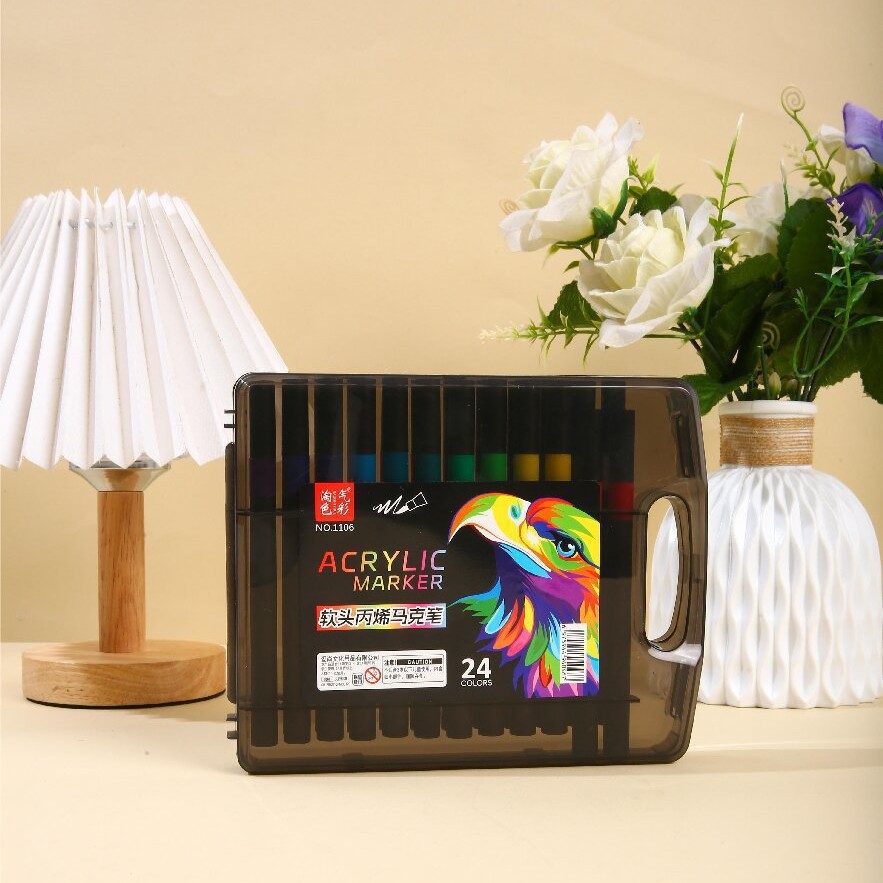 Pequeña caja negra marcador de acrílico blando pincel de dibujo especial para estudiantes de primaria opaco color plegable marcador de acrílico