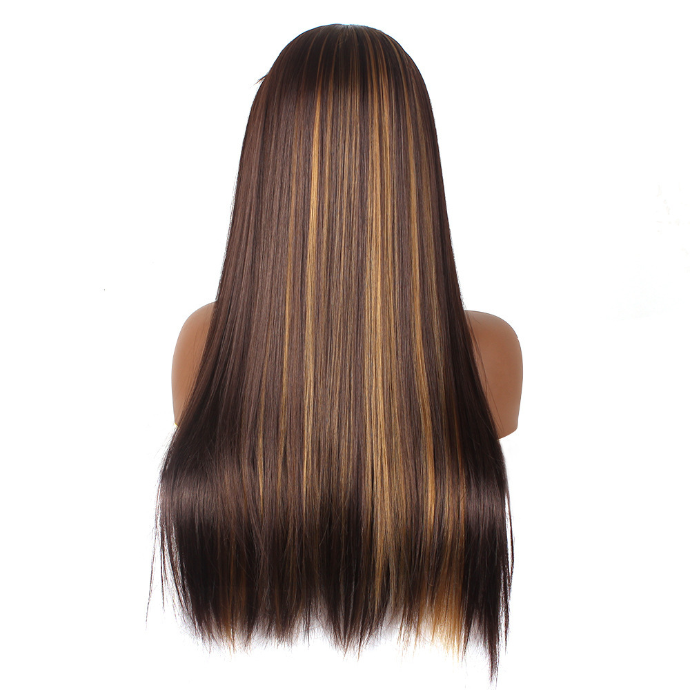 Black Long Straight Hair Wig Fully Machine Made European American Style Ice Silk Headband Synthetic Fiber_voghion.com