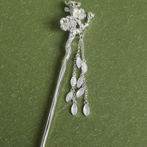 Twelve Flower Goddesses Plum Blossom Silk Tassel Hairpin for Women, Chinese Ancient Style Hairpin, Hanfu Ancient Costume Hair Accessory, Wholesale, Silver Plated Hairpin