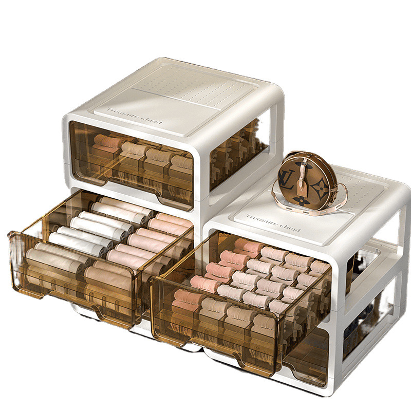 下着収納ボックス 引き出し式 靴下ボックス 下着一体型3分割収納ボックス 衣類整理ボックス インナーウェア収納ボックス クローゼット仕切りデザイン|undefined