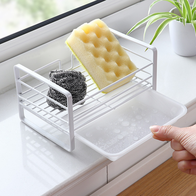 Kitchen pot brush draining rack sink table storage rack floor sponge soap rag iron storage rack