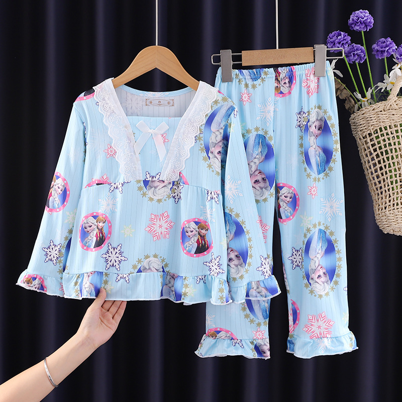 Pijamas para niños niñas de primavera y otoño traje de manga larga bebé Delgado mediano y grande niños niñas dulce dibujos animados homewear ropa exterior