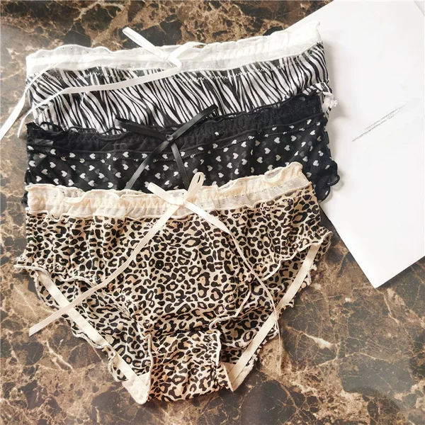 【80-130】1629 Leopard Print Sexy Lace Layer Cute Low-Waist Women's Underwear