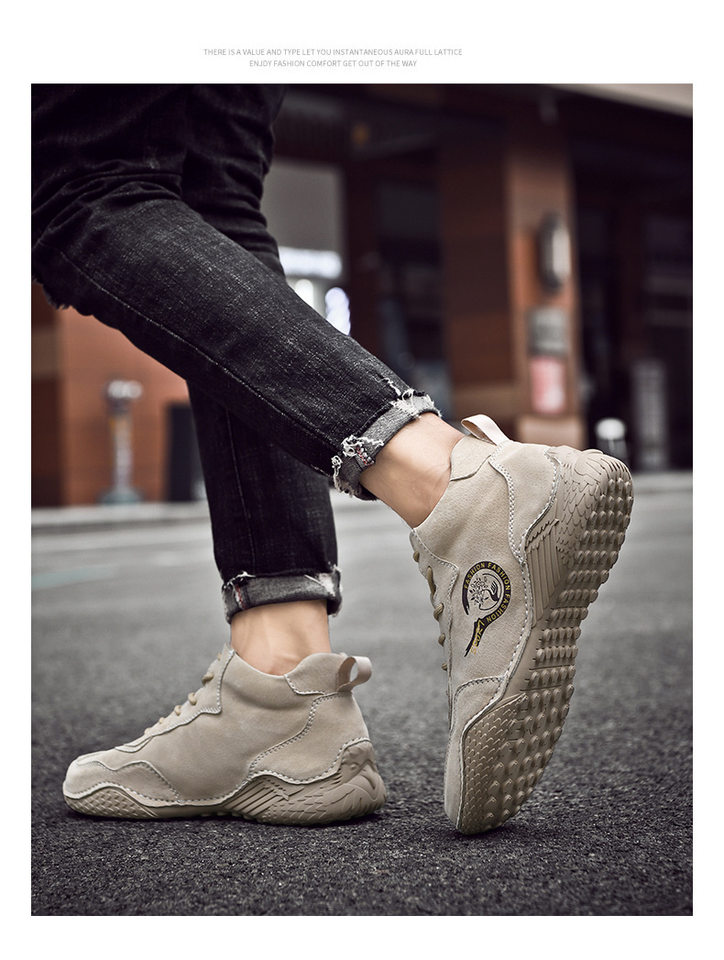 Giày bốt Martin nam da heo cổ vừa lót lông giữ ấm, đế cao su chống trượt — 55078 kaki, 55078 màu đen, Màu xám 55078 chi tiết 16