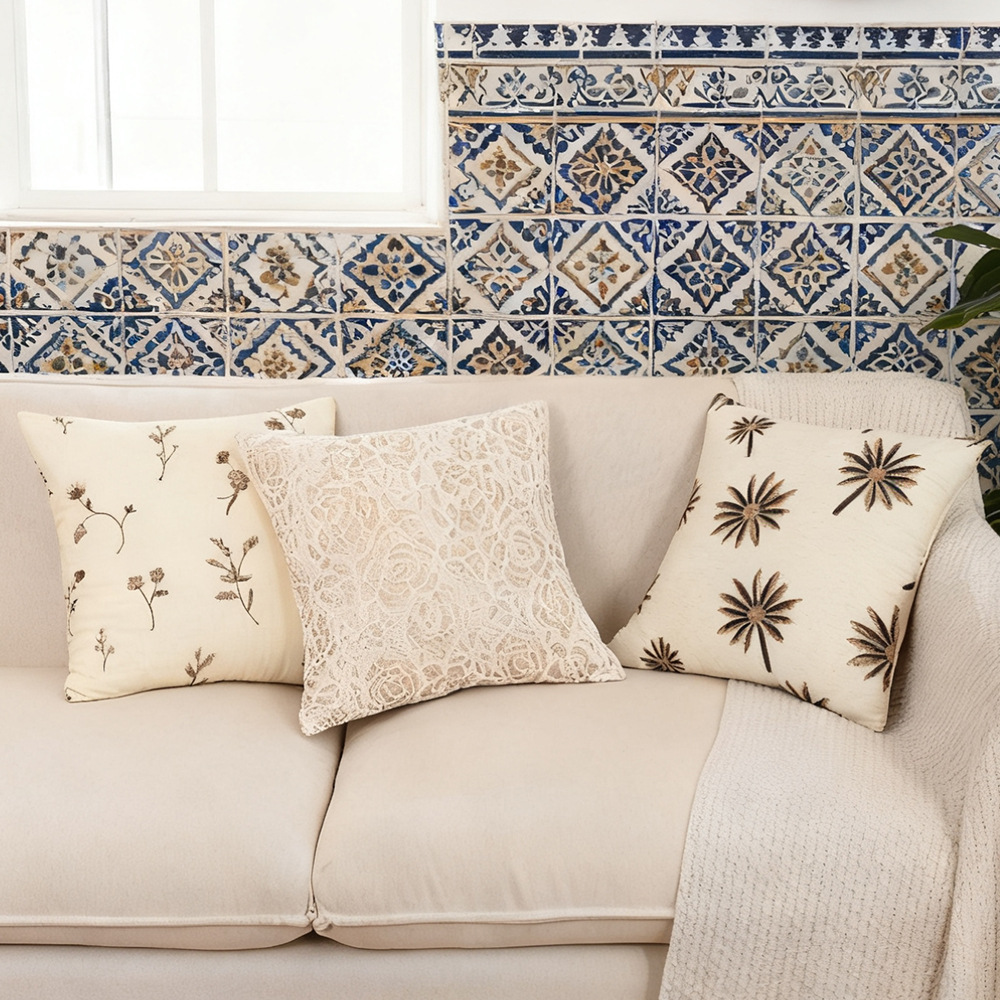 Cross-border nórdico ins almohada bordada floral bohemia retro sala de estar sofá dormitorio cojín de fiesta diaria