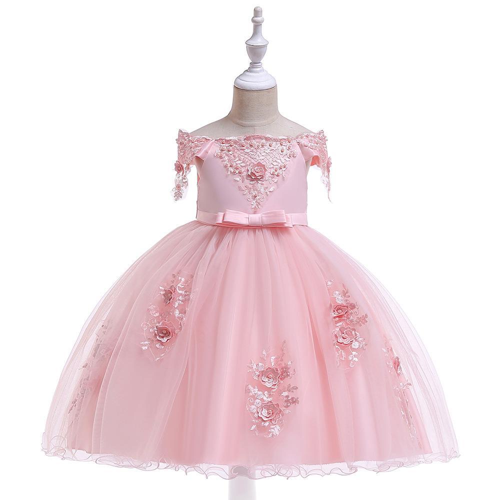 Vestido de novia infantil de nuevo estilo para niñas, vestido floral con cuentas y lazo, vestido de princesa con volantes para niña de las flores.