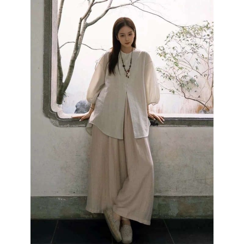 Новый стиль, новая льняная рубашка в китайском стиле, женская летняя бодхайна, крутой женский костюм большого размера из хлопка и льна, топ