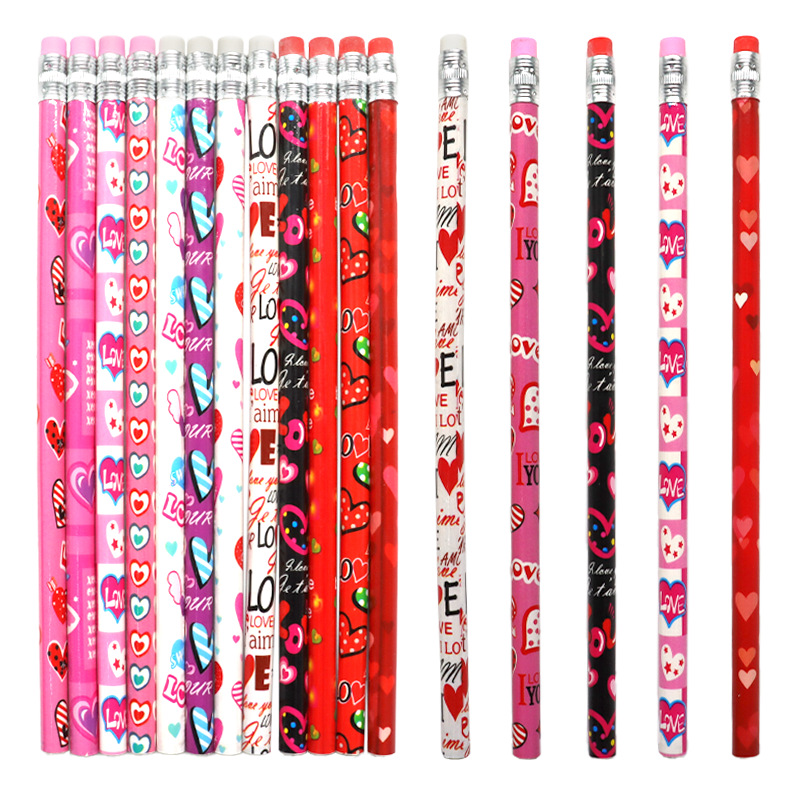 Cartoon Love with Rubber Pencil Eggs Primary School Children's Writing Stationery Supplies Wooden Manufacturer Wholesale Logs